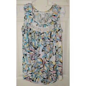 Stem & Vine Sleeveless Blue Black Floral Plus Tank Cami Career NWOT